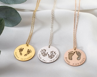 Personalisierter Fußabdruck Halskette, Echte Handabdruck Halskette, Geschenk für Mutter oder Baby, Fußabdruck Anhänger, Muttertagsgeschenk