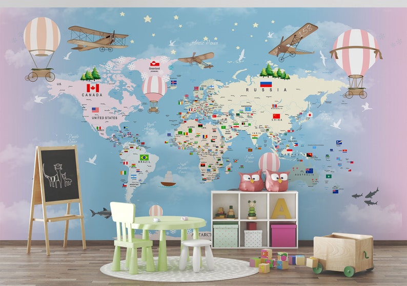 Colorful World Map, Educational Map, Kids World Map , for Digital Print ...