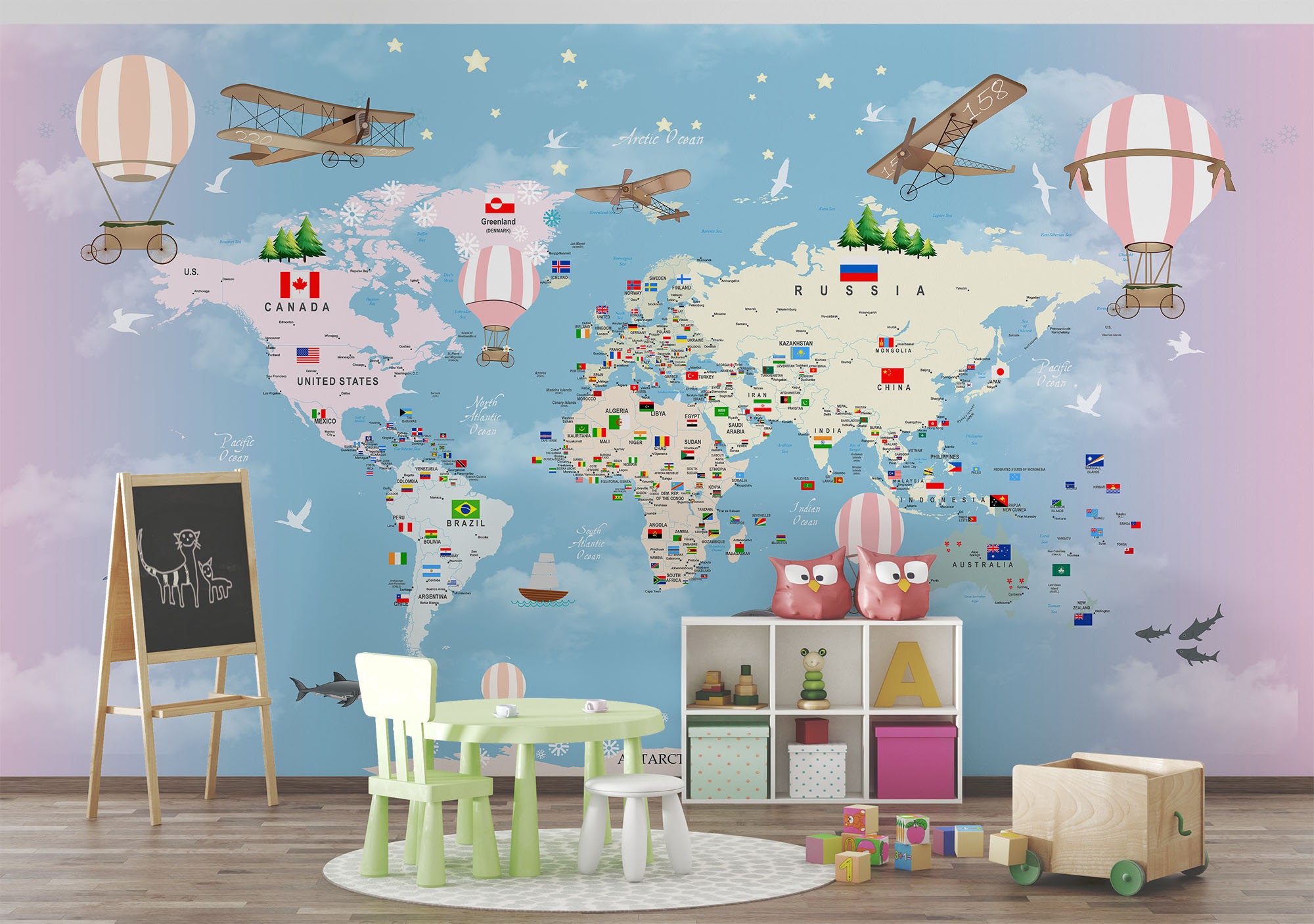 Colorful World Map, Educational Map, Kids World Map , for Digital Print ...