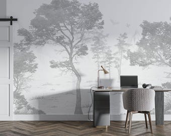 Monochrom tropical trees wallpaper design , For Digital Print. Digital File.