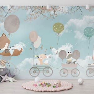 Cute Animals, Hot air Balloons wallpaper, Sweet animals wallpaper , For Digital Print. Digital File.