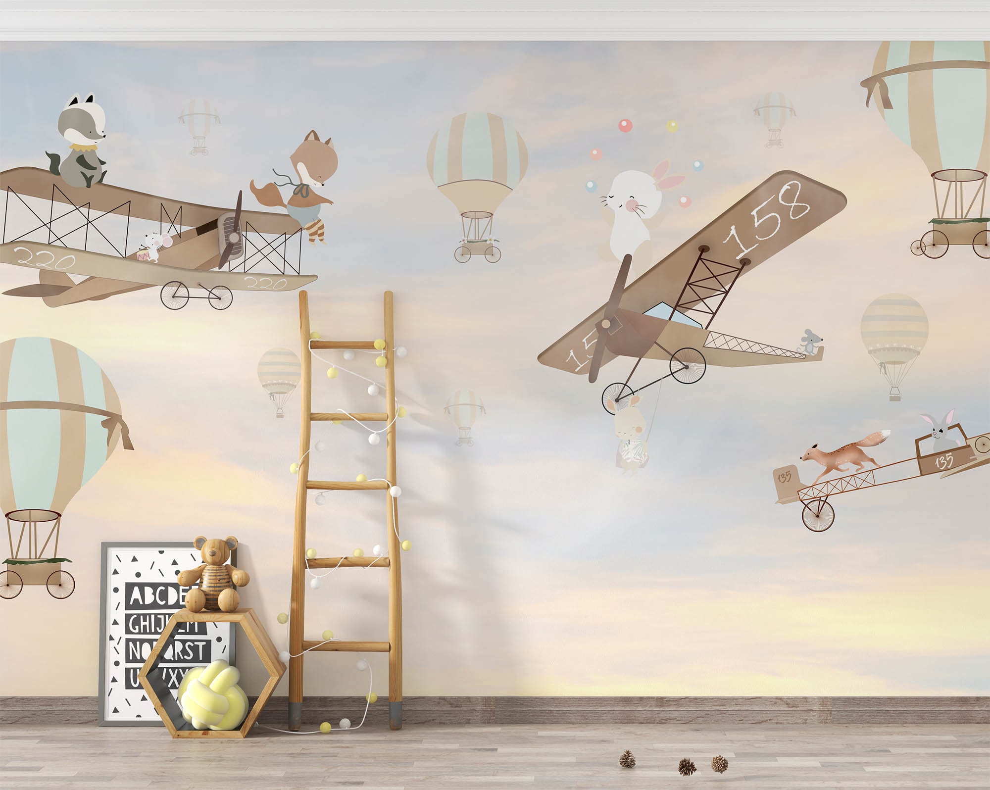 Biplane Kids Wallpaper Mural: Animal Pilots (digital File) - Etsy