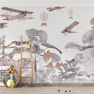 Lindos animales en el bosque, papel pintado de animales Safari para diseño de habitaciones infantiles, Para impresión digital. Archivo digital.