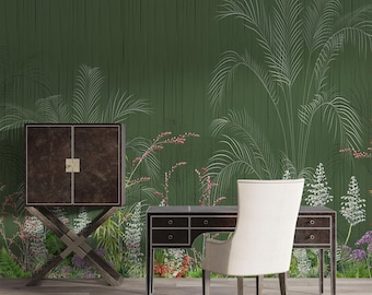 Green Background Vintage Floral Ivy Wallpaper Design (Digital File)