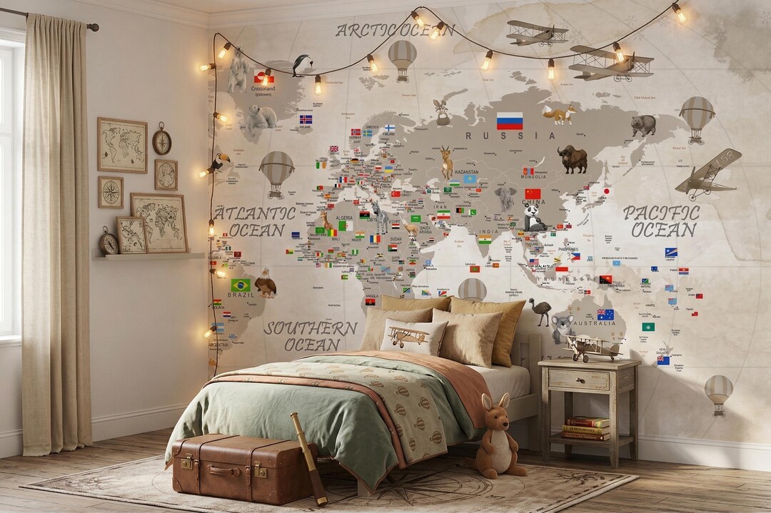 Watercolor World Map Print: Educational Kids Room Decor (digital File ...
