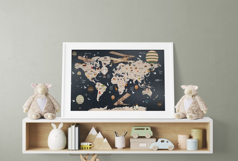 Watercolor World Map Print: Educational Kids Room Decor (digital File ...