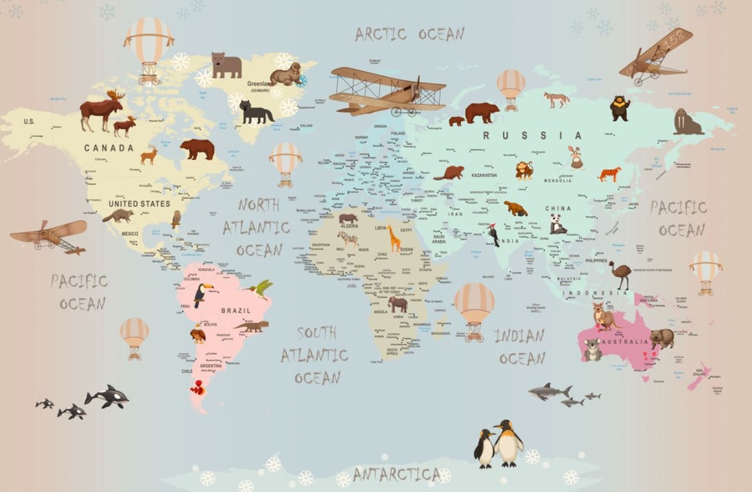 Watercolor World Map Print: Educational Kids Room Decor (digital File ...