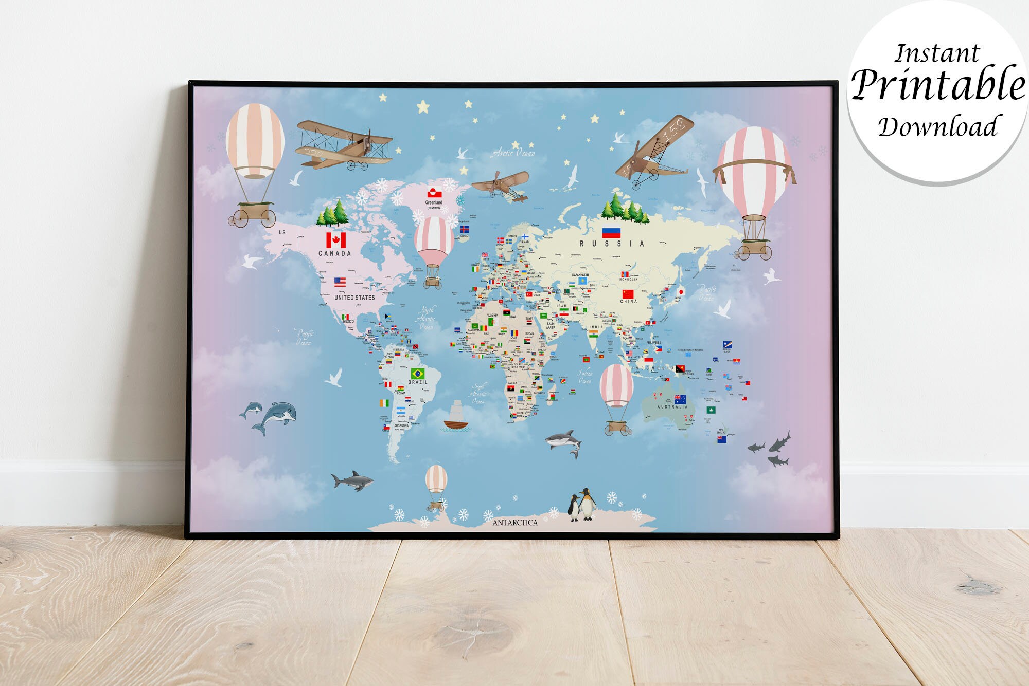 Colorful World Map, Educational Map, Kids World Map , for Digital Print ...