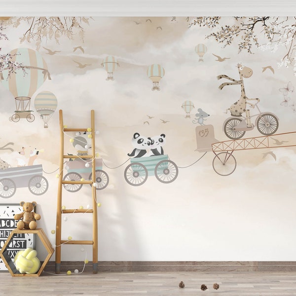 Kids room mural , Sweet animals , Child room wallpaper  For Digital Print. Digital File.