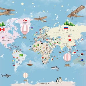 Colorful World Map, Educational Map, Kids World Map , for Digital Print ...