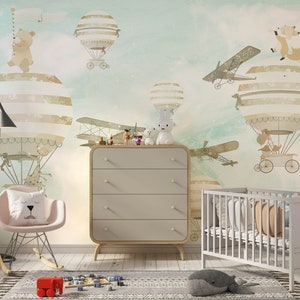 Beige Balloons wallpaper  , Kids room wallpaper , Child mural wallpaper  For Digital Print. Digital File.