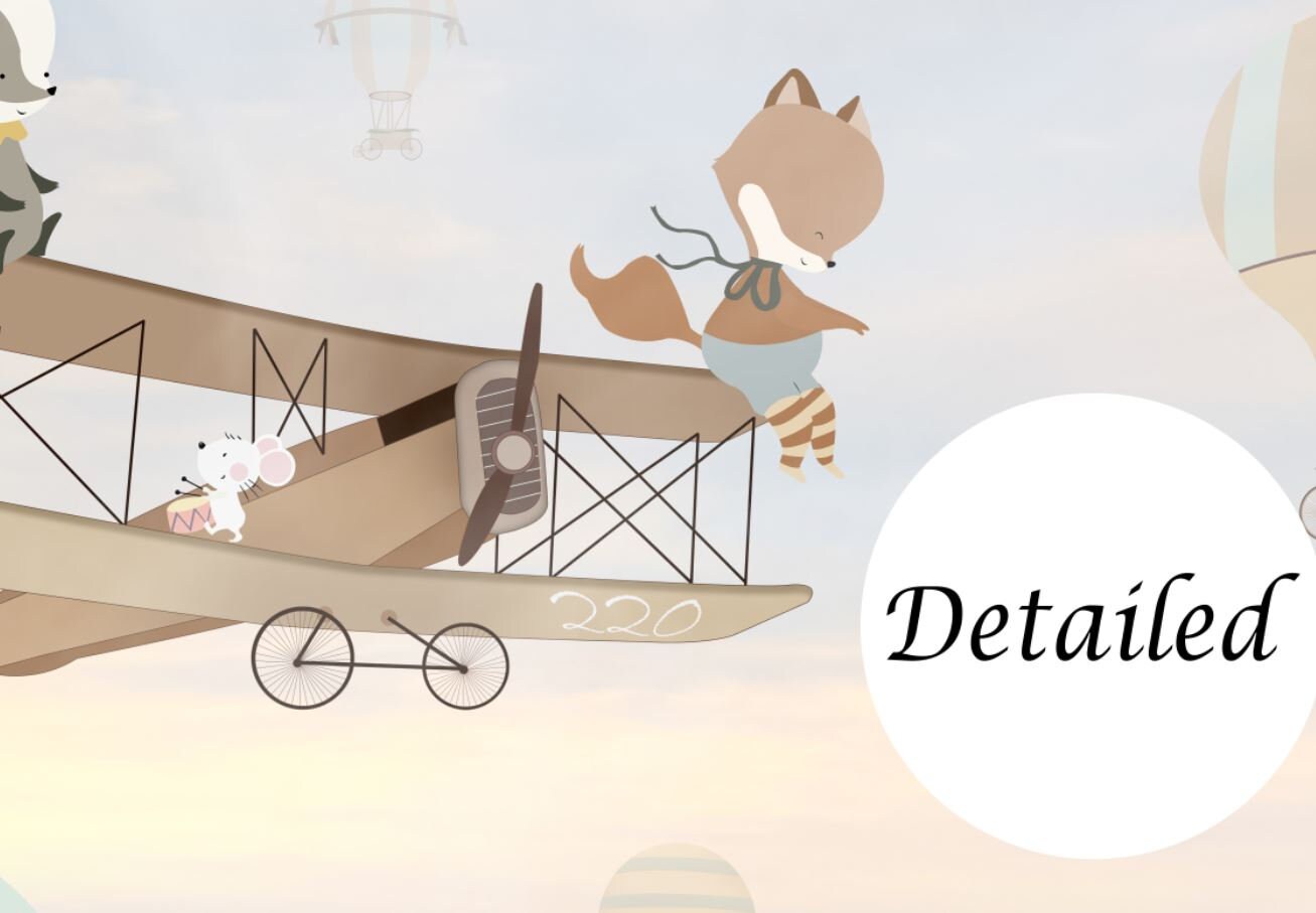 Biplane Kids Wallpaper Mural: Animal Pilots (digital File) - Etsy