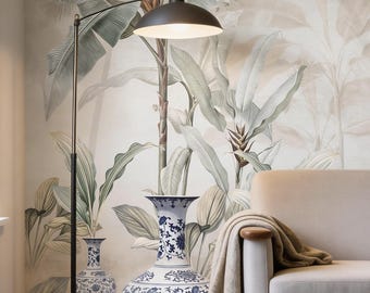 Ceramic Vases and Tropical Banana Leaf Wallpaper (Digital File)