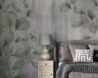 Large Green leaves wallpaper design , Leaf Mural , For Digital Print. Digital File.