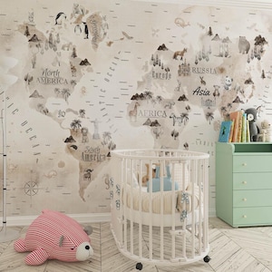 Carte du monde pour chambre d'enfant, carte éducative pour enfants, carte du monde murale pour impression numérique. Fichier numérique.