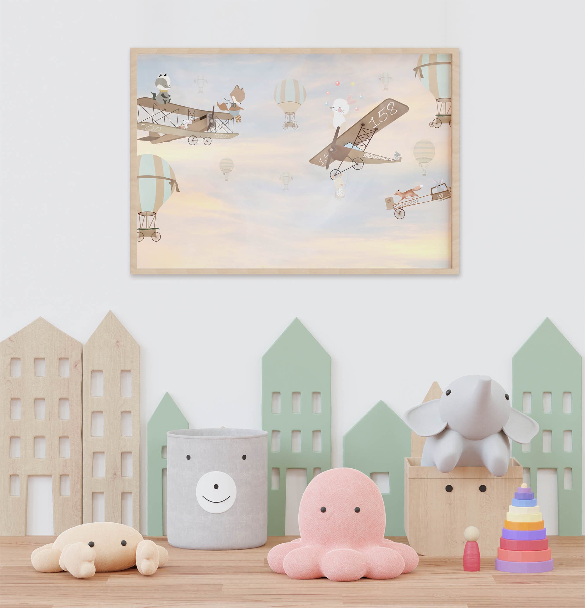 Biplane Kids Wallpaper Mural: Animal Pilots (digital File) - Etsy