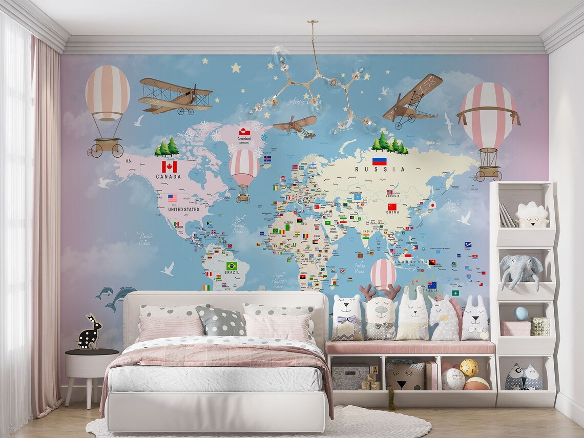 Colorful World Map, Educational Map, Kids World Map , for Digital Print ...