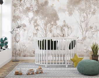 Safari Animals Wallpaper: Elephant & Giraffe , Monkey, Lion Print (Digital File)