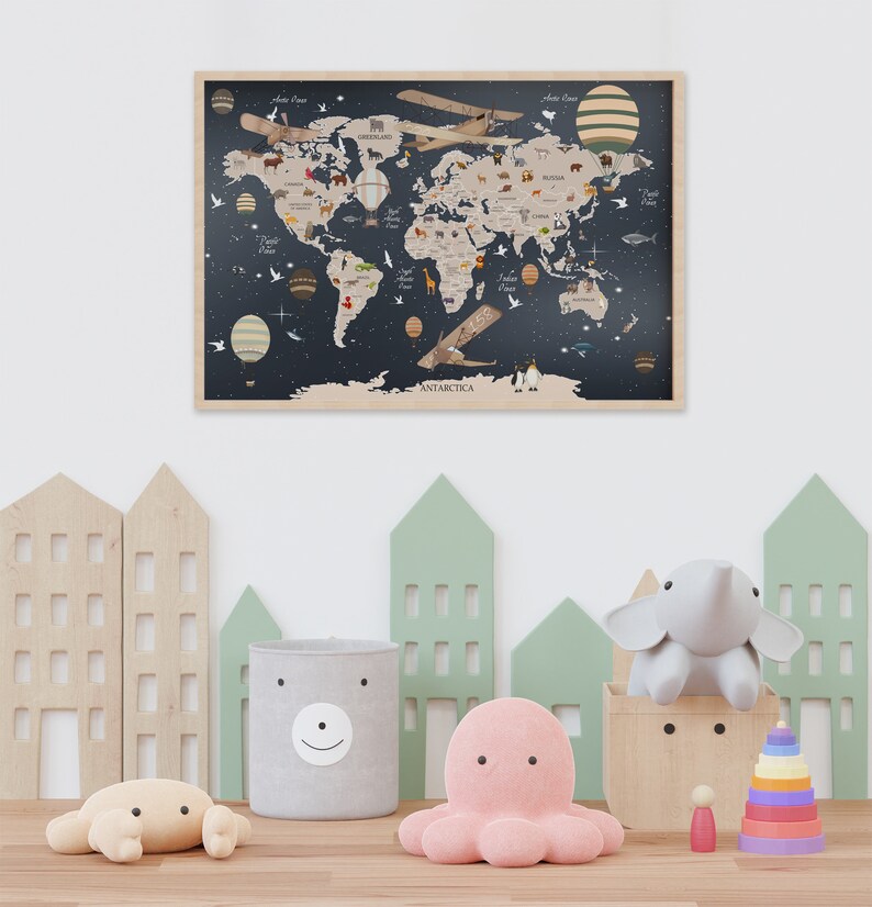 Watercolor World Map Print: Educational Kids Room Decor (digital File ...