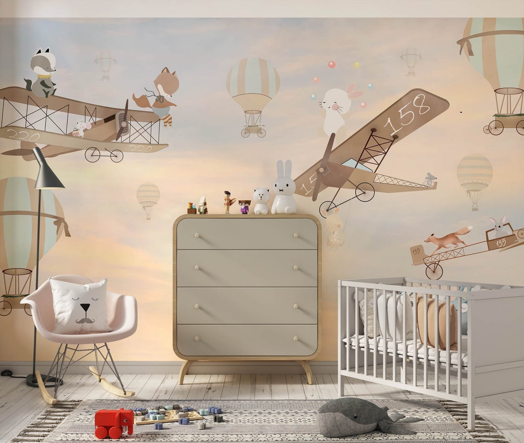 Biplane Kids Wallpaper Mural: Animal Pilots (digital File) - Etsy