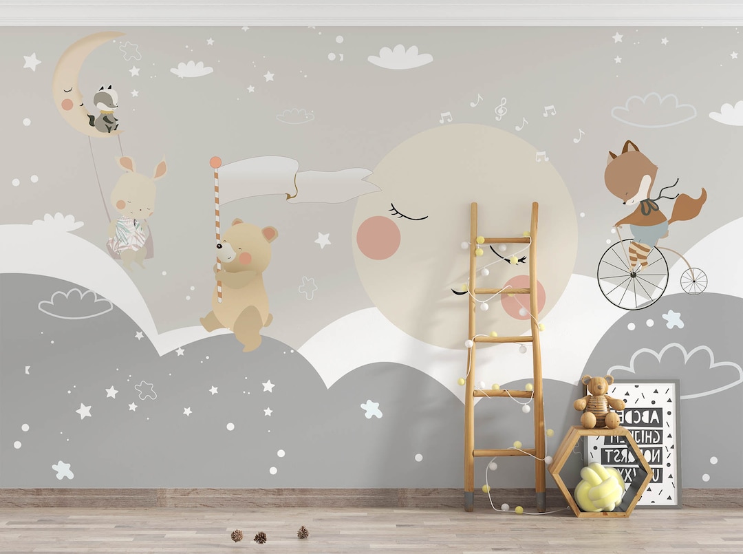 Animals Wallpaper, Moon and Stars Nursery Decor (digital File) - Etsy