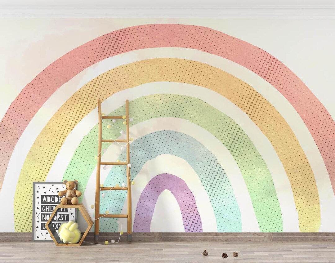 Rainbow Kids Room Mural: Pastel Wallpaper (digital File) - Etsy