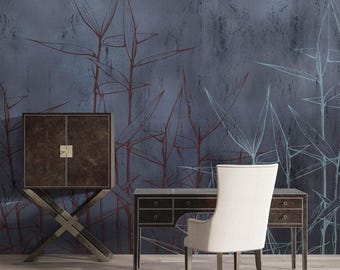 Bamboo tree branches vintage style wallpaper design.