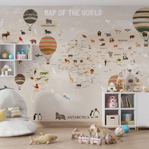 Carte du monde pour enfants, carte éducative, carte du monde murale pour impression numérique. Fichier numérique.