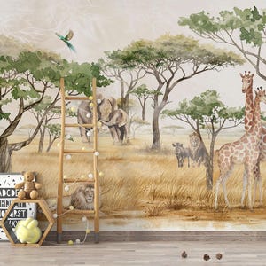 Safari Animals Wallpaper: Children's Room Decor (Digital File, JPEG  12000x8000px)