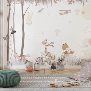 Niedliche Tiere im Wald, Safari Tiere Tapeten für Kinderzimmer Design, Für Digitaldruck. Digitale Datei.
