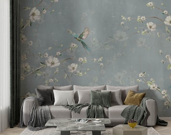 Vintage Tree Branches and Flowers Wallpaper Design , For Digital Print. Digital File.