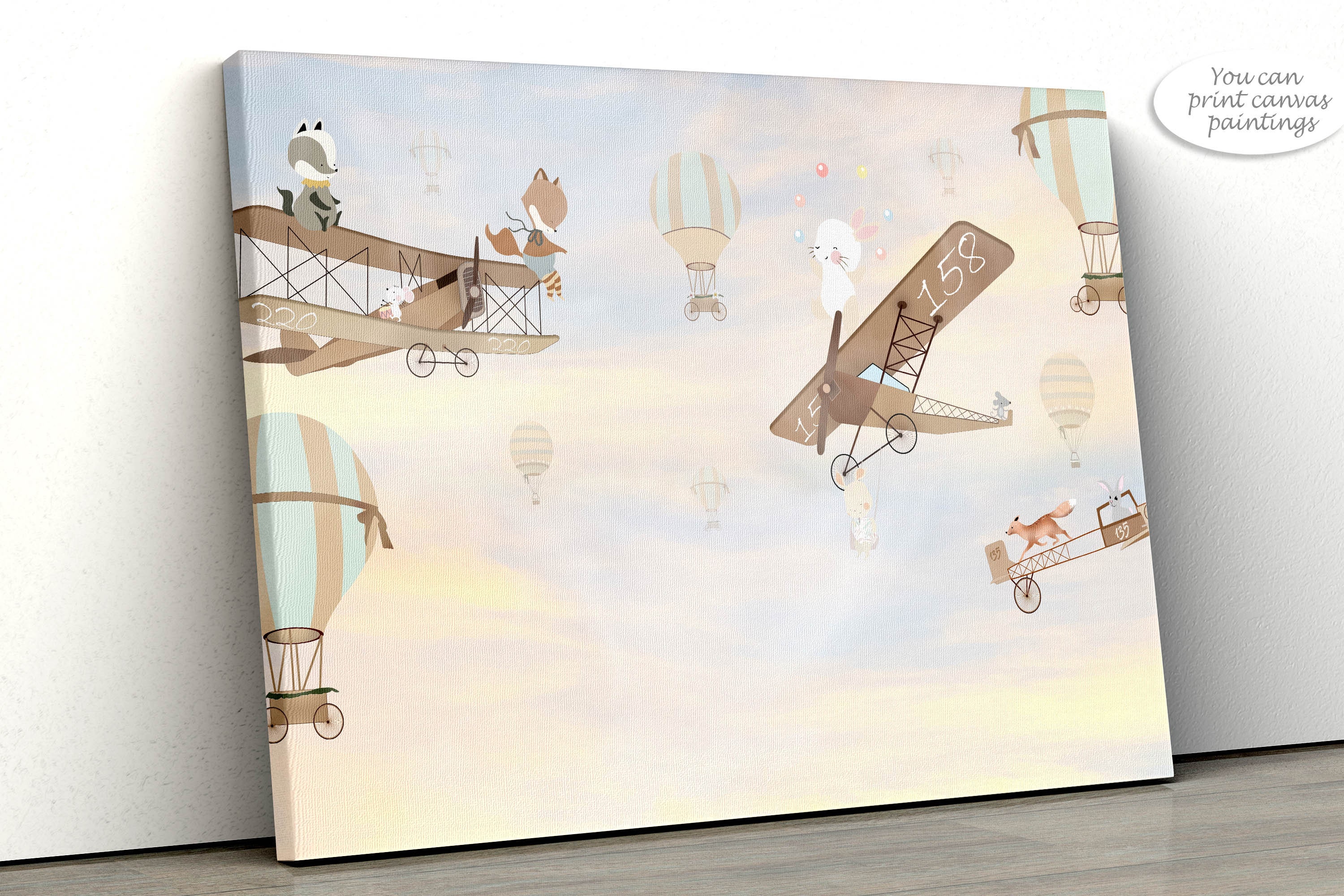 Biplane Kids Wallpaper Mural: Animal Pilots (digital File) - Etsy