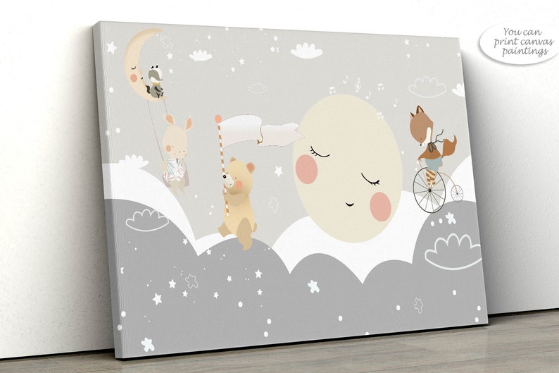 Animals Wallpaper, Moon and Stars Nursery Decor (digital File) - Etsy