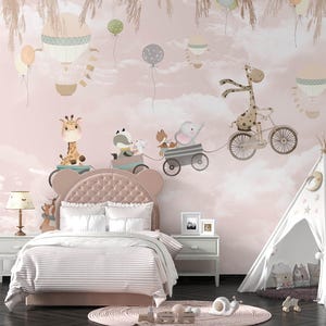 Hot air Balloons, Cute Animals in the Sky ,  Sweet animals wallpaper , For Digital Print. Digital File.