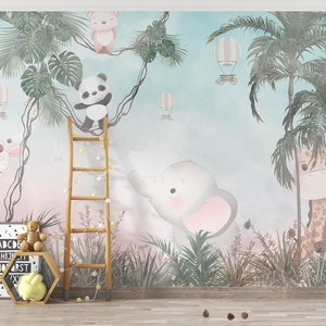 Leuke Safari Dieren, Safari Tropisch behang voor kinderkamers design, Voor Digitale Print. Digitaal bestand.