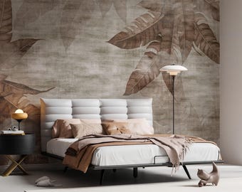 Big Brown Leaves wallpaper design , Leaf Mural , For Digital Print. Digital File.