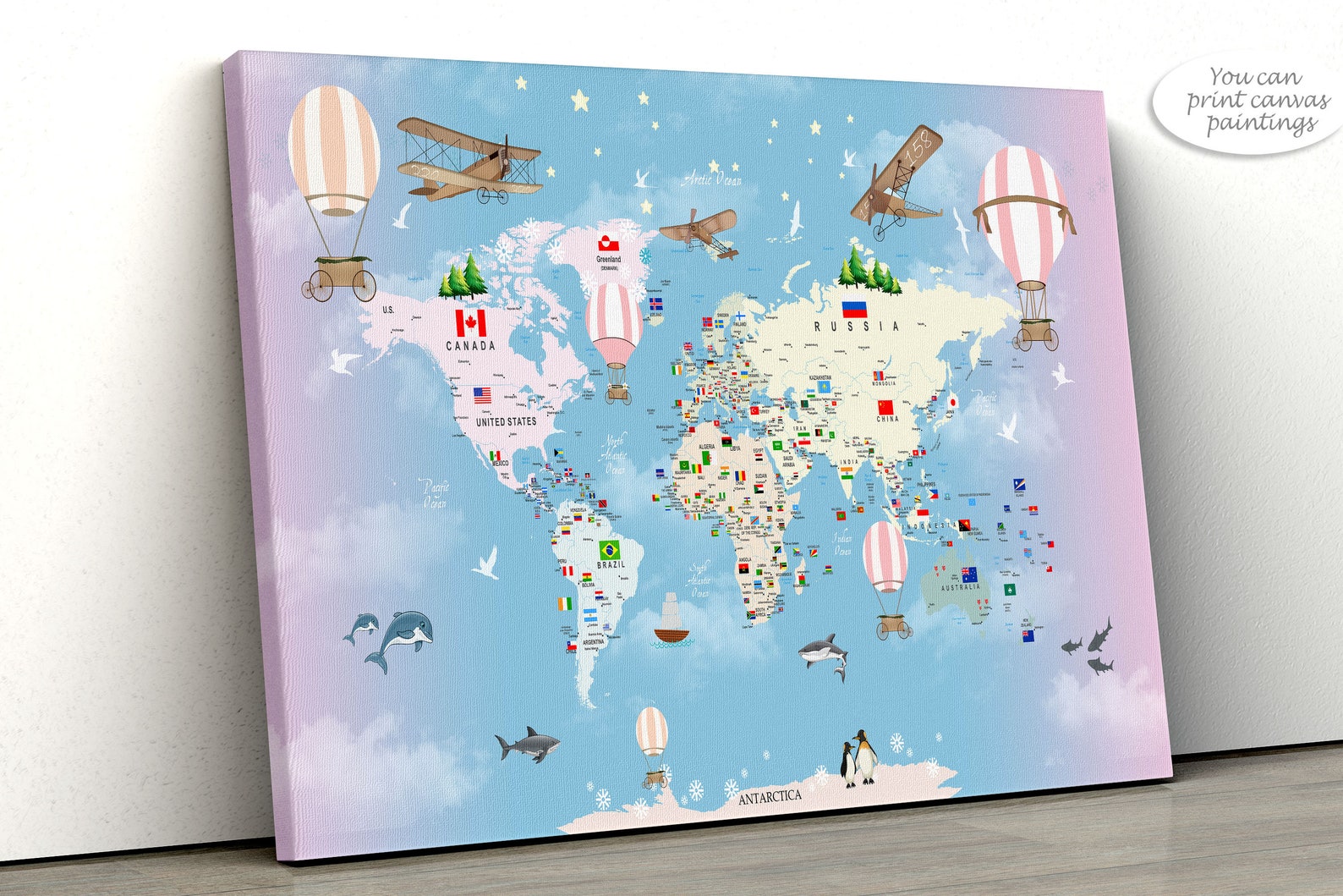 Colorful World Map, Educational Map, Kids World Map , for Digital Print ...