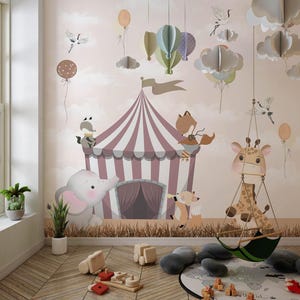 Circus Animals, Cartoon Circus, Kids Room wallpaper, Sweet animals , For Digital Print. Digital File.