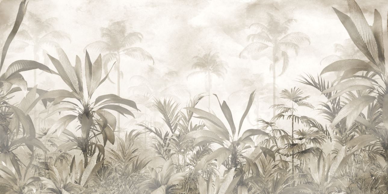 Beige Tropical Leaves Wallpaper Design , for Digital Print. Digital ...
