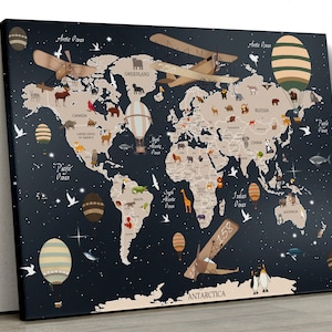 Lehrreiche Weltkarte für Kinderzimmer Design, Für Digital Print. Digitale Datei.