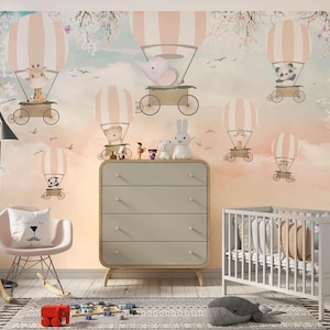 Hot air balloons wallpaper  , Cute Kids Room wallpaper , Child mural wallpaper  For Digital Print. Digital File.