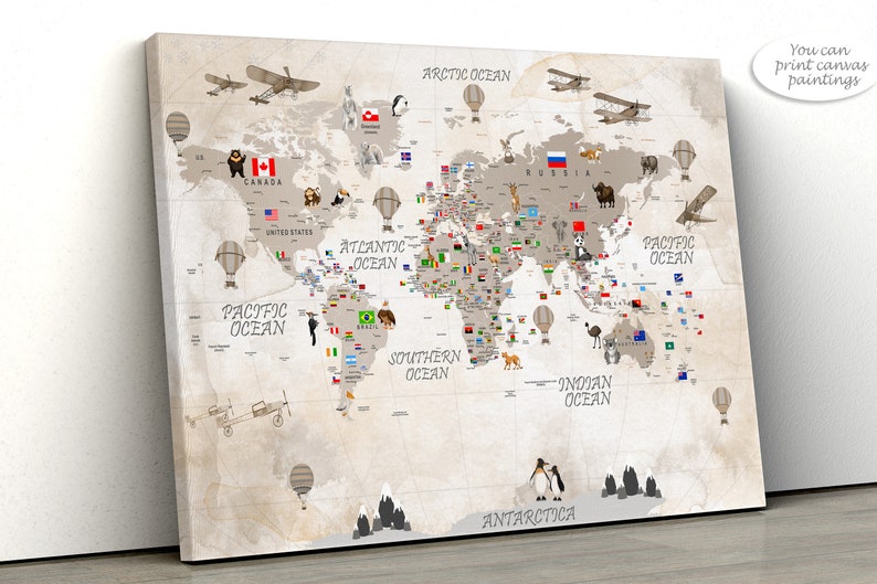 Watercolor World Map Print: Educational Kids Room Decor (digital File ...