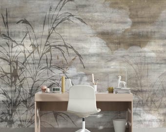 Vintage Style Tree Branches and Leaves Wallpaper: Fabric Texture Digital Print (Digital File)