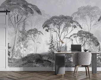 Gray Monochrom tropical trees wallpaper design , For Digital Print. Digital File.
