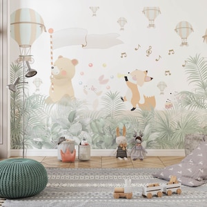 Mural de animales de safari, papel pintado de safari, diseño para habitaciones infantiles. Para impresión digital. Archivo digital.