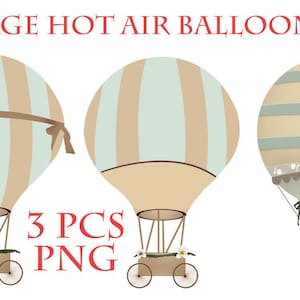 Vintage Hot air balloons PNG Set , Brown Balloons isolated PNG 3 PCS , For Digital Print. Digital File.