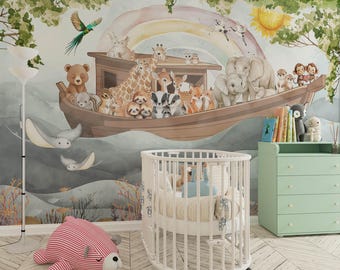 Animals Ship Mural, Kids Room Wallpaper Print (JPEG File)