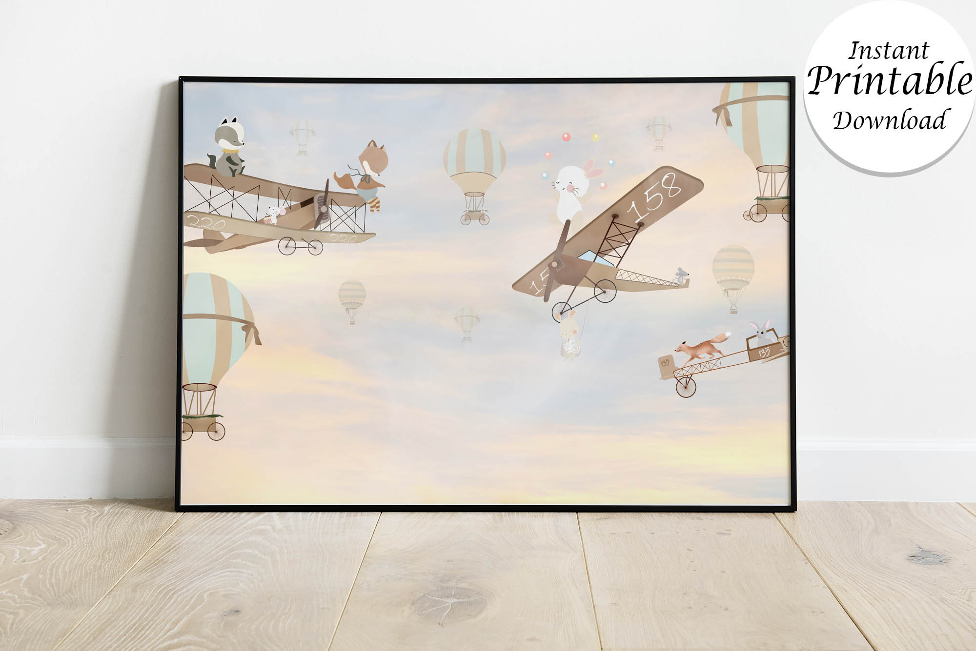Biplane Kids Wallpaper Mural: Animal Pilots (digital File) - Etsy