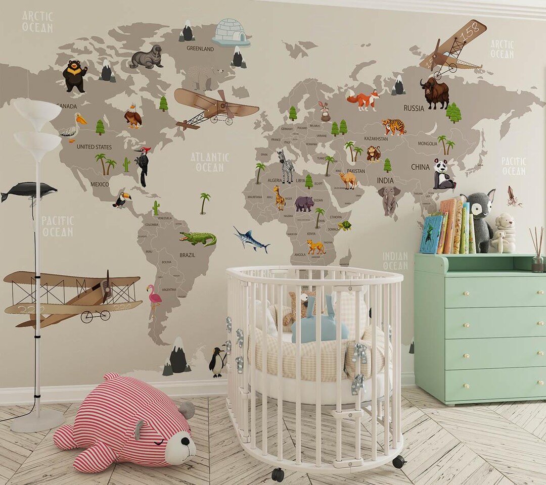 Watercolor World Map Kids Room Decor (digital File) - Etsy
