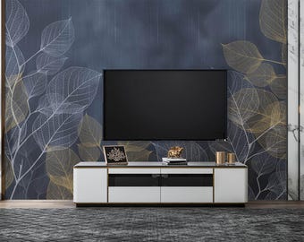 Gold and white transparent leaves vintage style wallpaper design